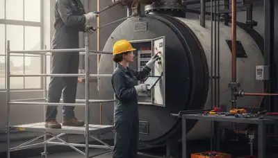 Boiler repair technician in Dallas, TX servicing a residential heating system