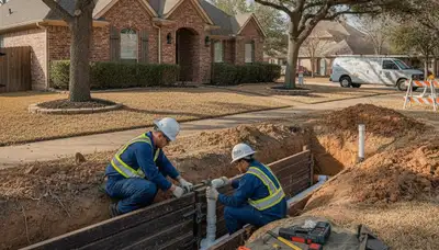 Dallas TX plumbers repairing a leak, professional plumbing repair service for homes and businesses