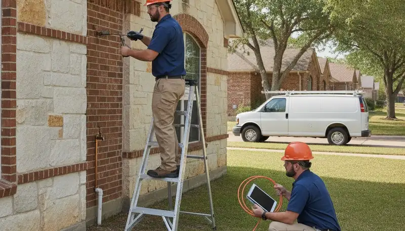 Dallas TX plumber repairing a leaking pipe for residential plumbing service
