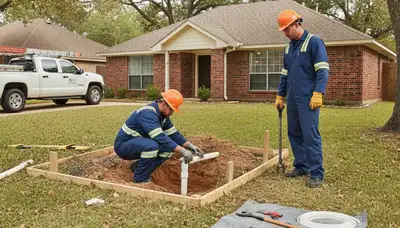 Dallas plumber repairing a leak for a residential plumbing service in Dallas, TX
