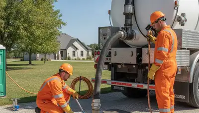 Dallas TX septic pumping truck servicing a residential sewer system for On Call Plumbers