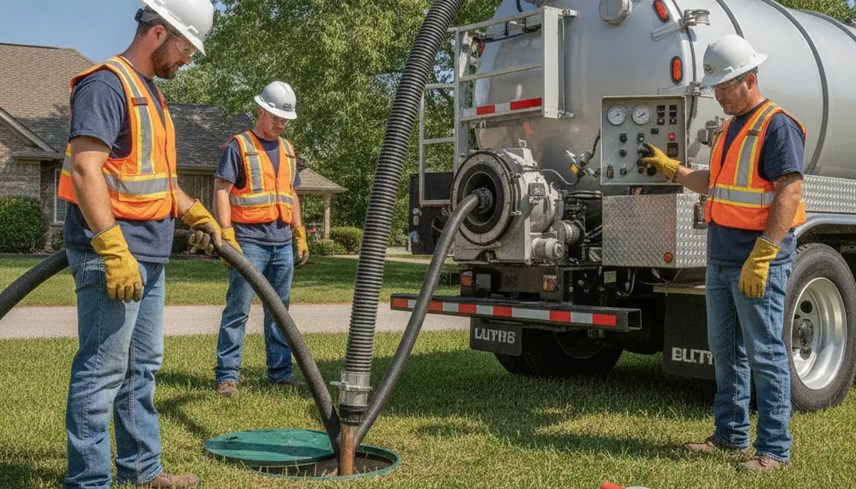 Dallas, TX plumber pumping septic tank for residential septic service at a home