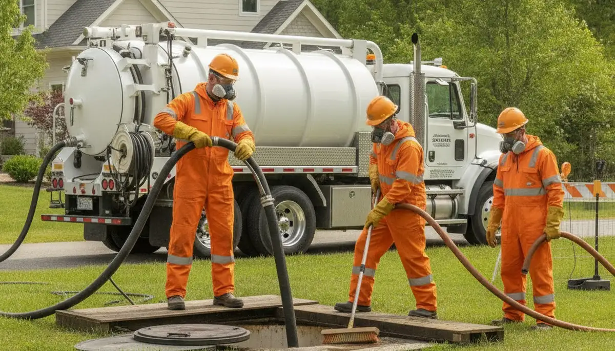 Dallas, TX plumber performing septic tank cleaning for a home service call