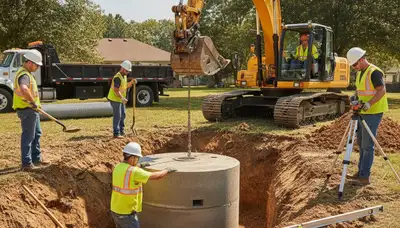 Dallas, TX septic tank installation by plumbers for new residential plumbing system setup