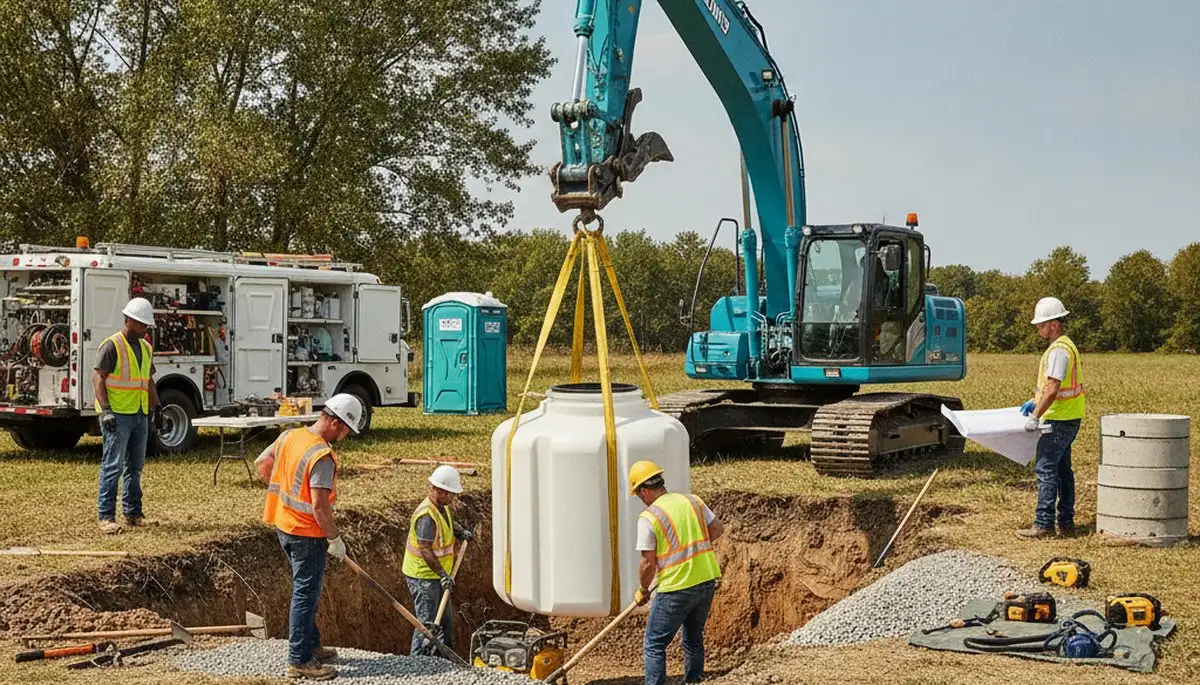 Dallas, TX septic tank installation for homes with plumbers on site handling final hookup