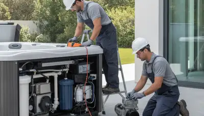 Spa repair technician servicing a Dallas, TX home spa for reliable plumbing repair
