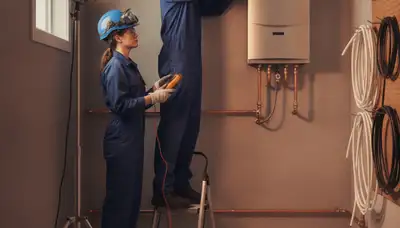 Dallas TX plumber installing a tankless water heater for efficient on-demand hot water