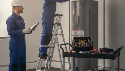Dallas, TX plumber repairing a water heater for a residential plumbing service