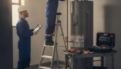 Dallas, TX plumber repairing a water heater for a home service call