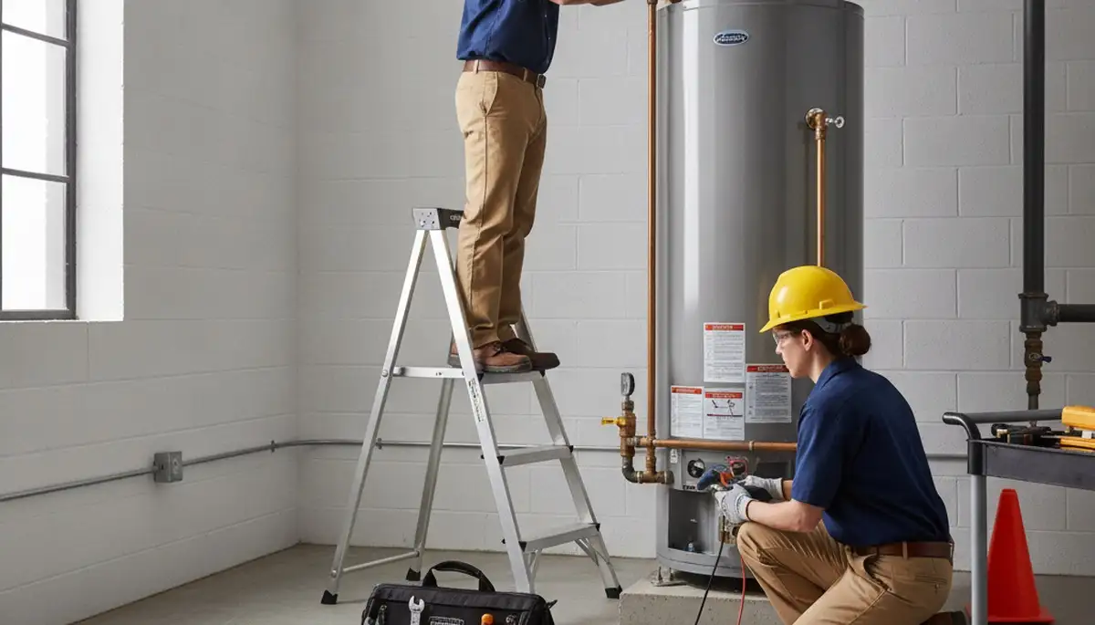 Dallas, TX plumber repairing a water heater for a home service call